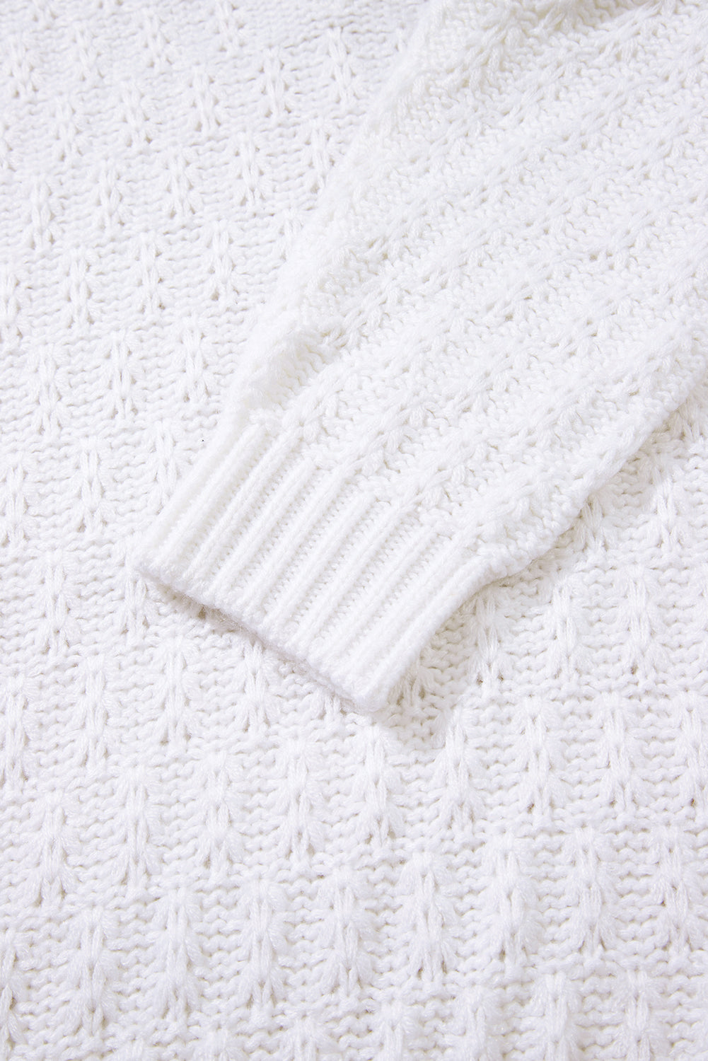 White Plain Knit Ribbed Edge V Neck Loose Sweater