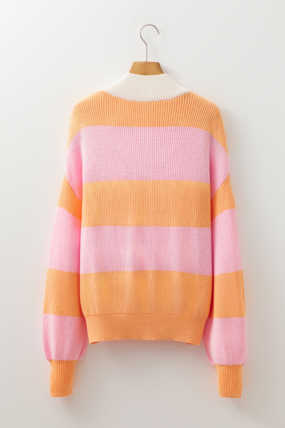 Orange Stripe Half Zip Collar Loose Sweater
