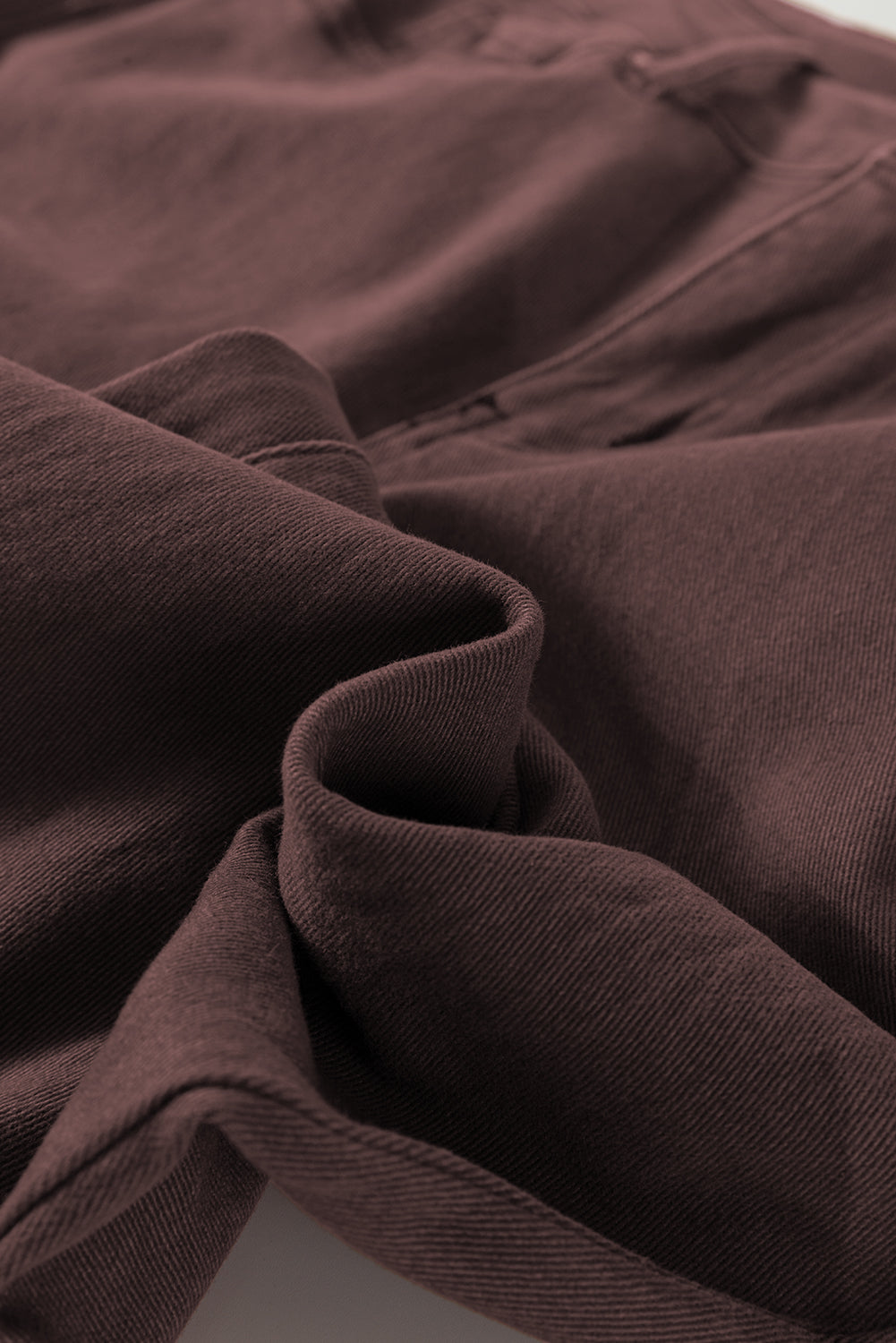 Coffee Solid Color Loose Straight High Waist Jeans