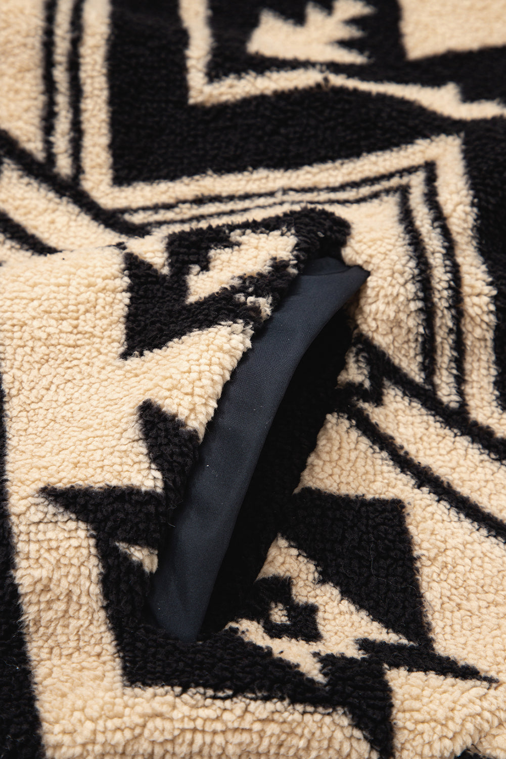 Black Vintage Geometric Half Zip Plush Sweatshirt