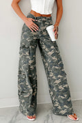 Green Camo Multi Pocket Cargo Wide Leg Jeans