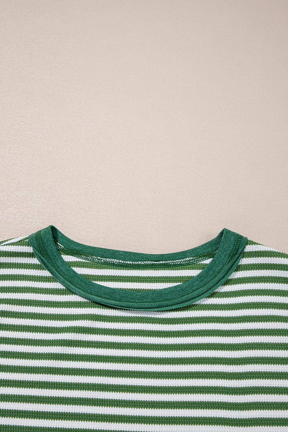Green Striped Patchwork Knit Drop Shoulder Top
