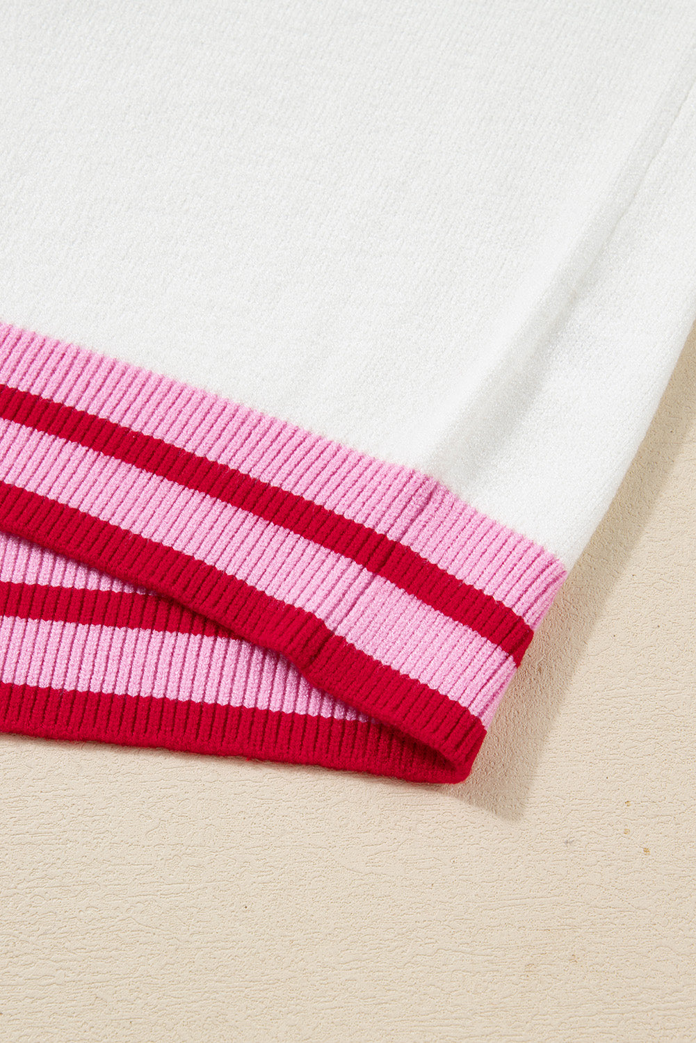 White Bow Pattern Contrast Trim Long Sleeve Sweater