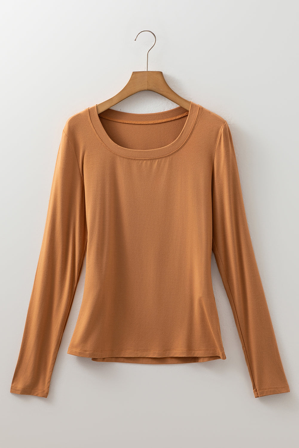 Chestnut Solid Color Long Sleeve Slim Fit Top