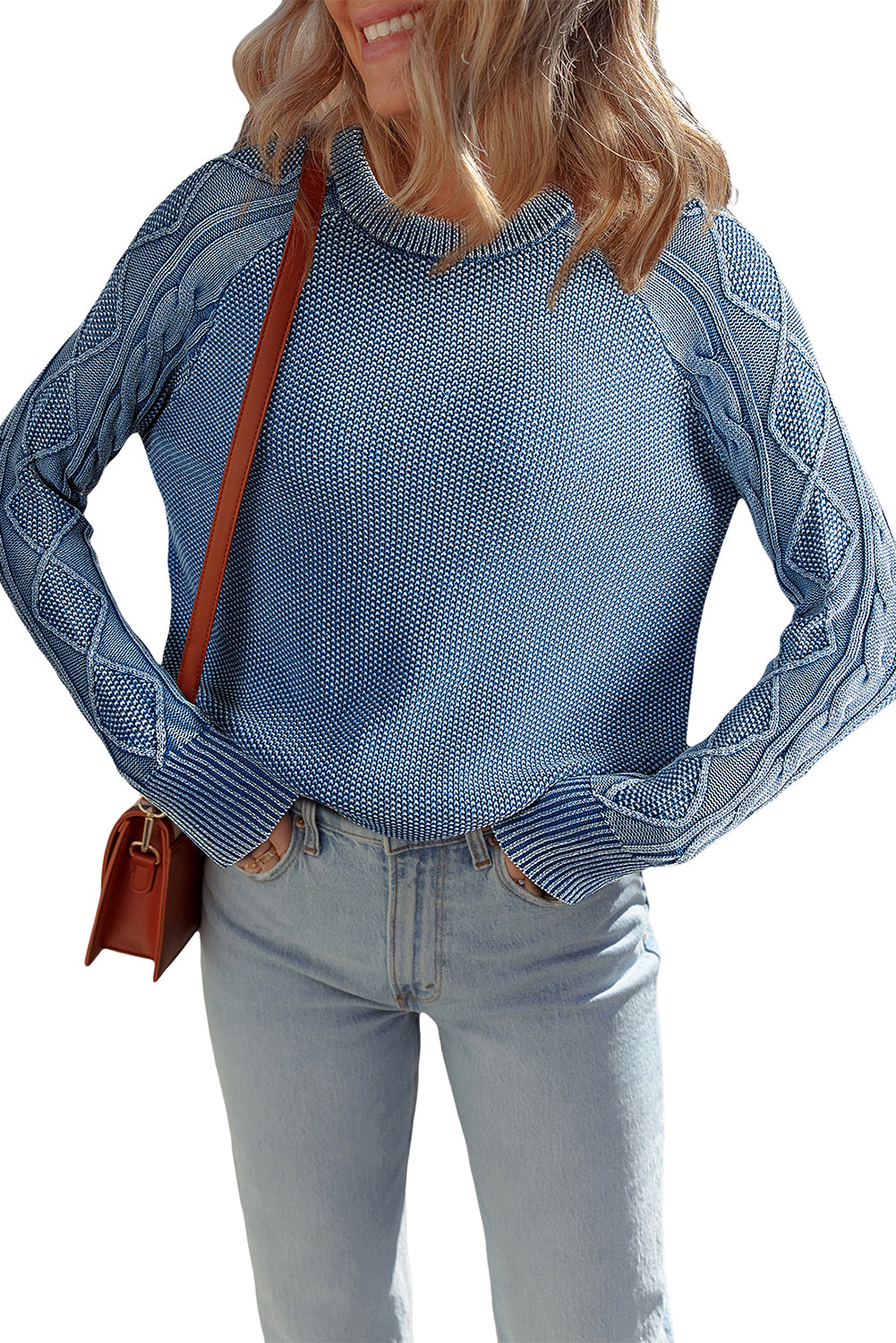 Ashleigh Blue Cable Knit Raglan Sleeve Casual Sweater