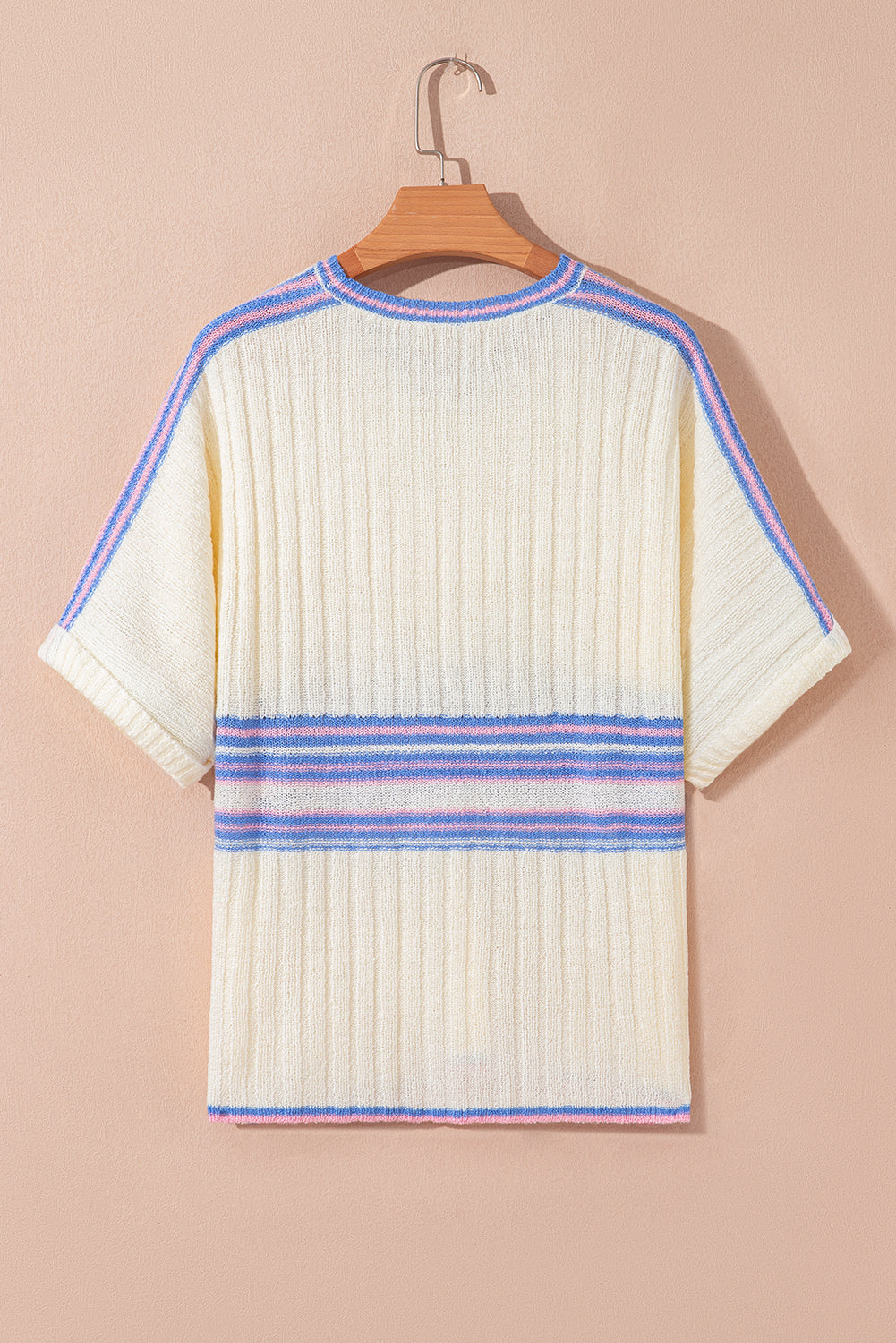 White Striped V Neck Dolman Sleeve Knit Sweater