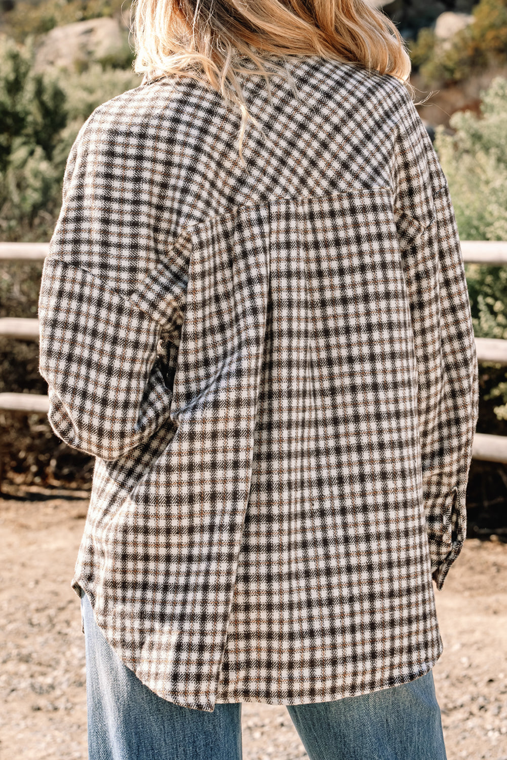 Green Contrast Corduroy Flap Pocket Patchwork Plaid Shacket