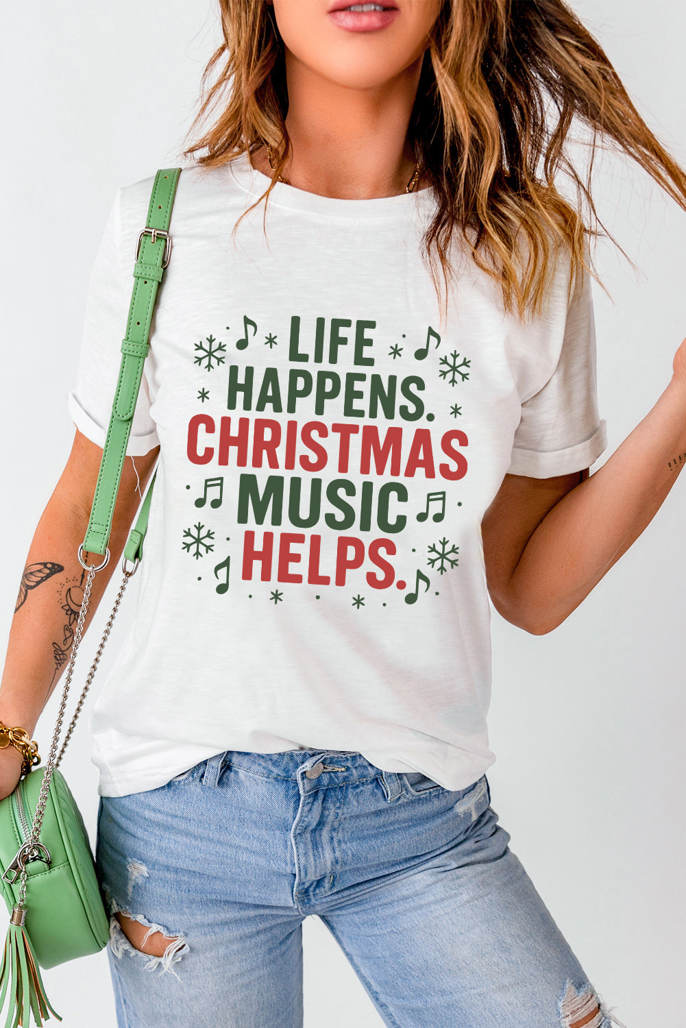 White Christmas Letter Heat Transfer Printing Graphic T Shirt