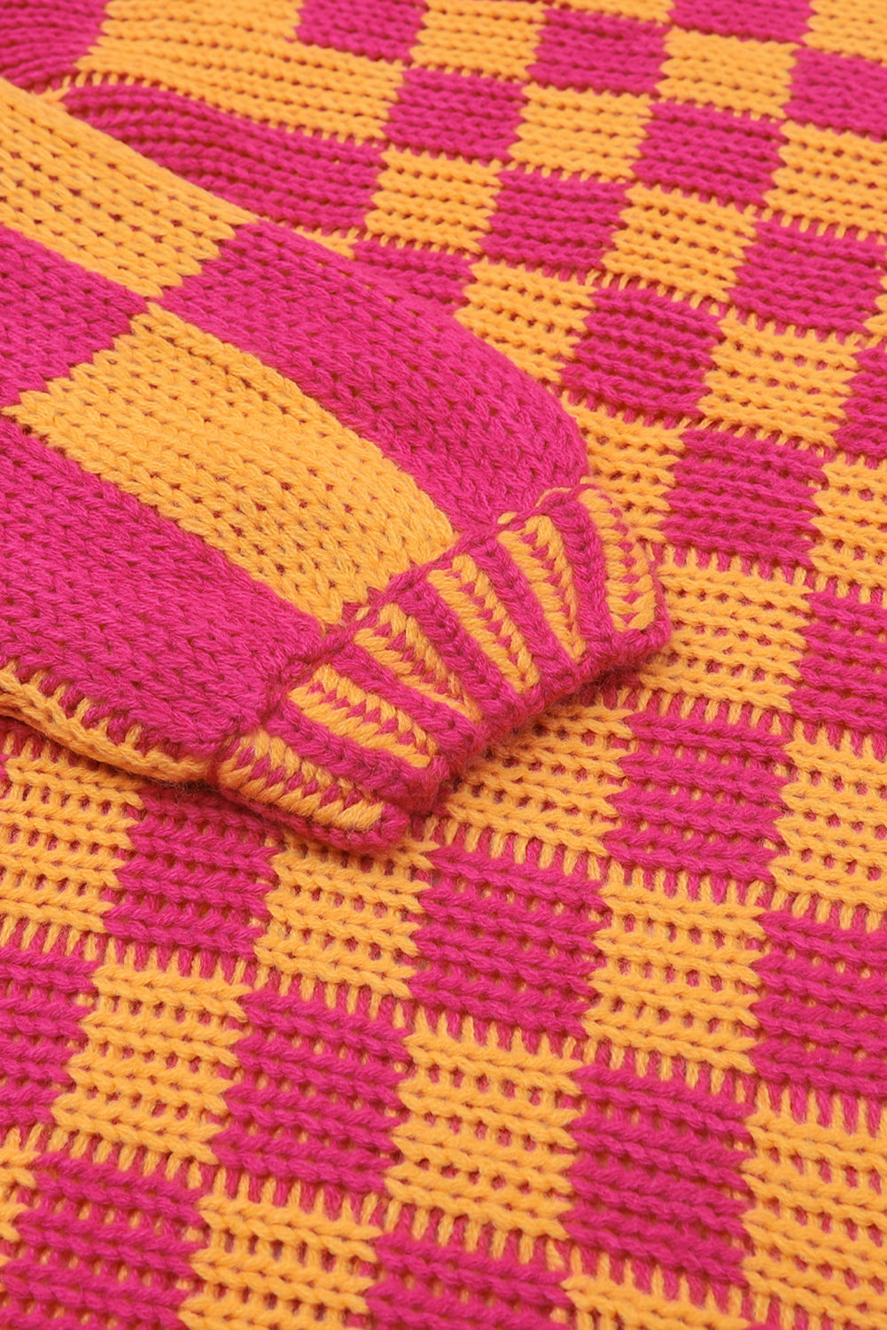 Multicolor Plaid Open Front Knitted Cardigan