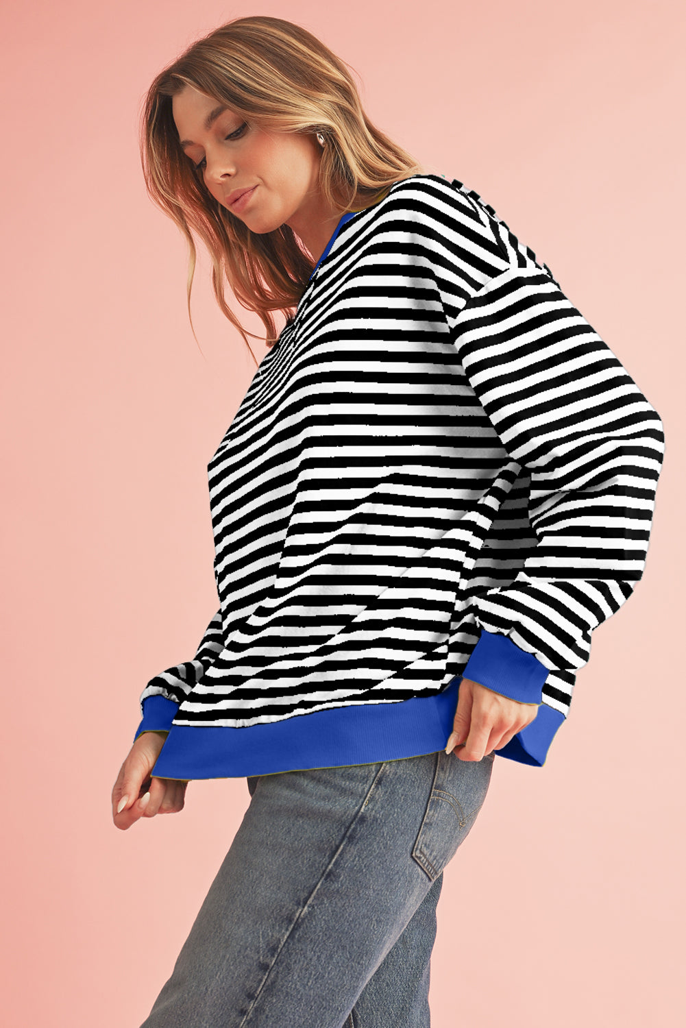 Black Stripe Contrast Edge Cross Seam Oversized Sweatshirt