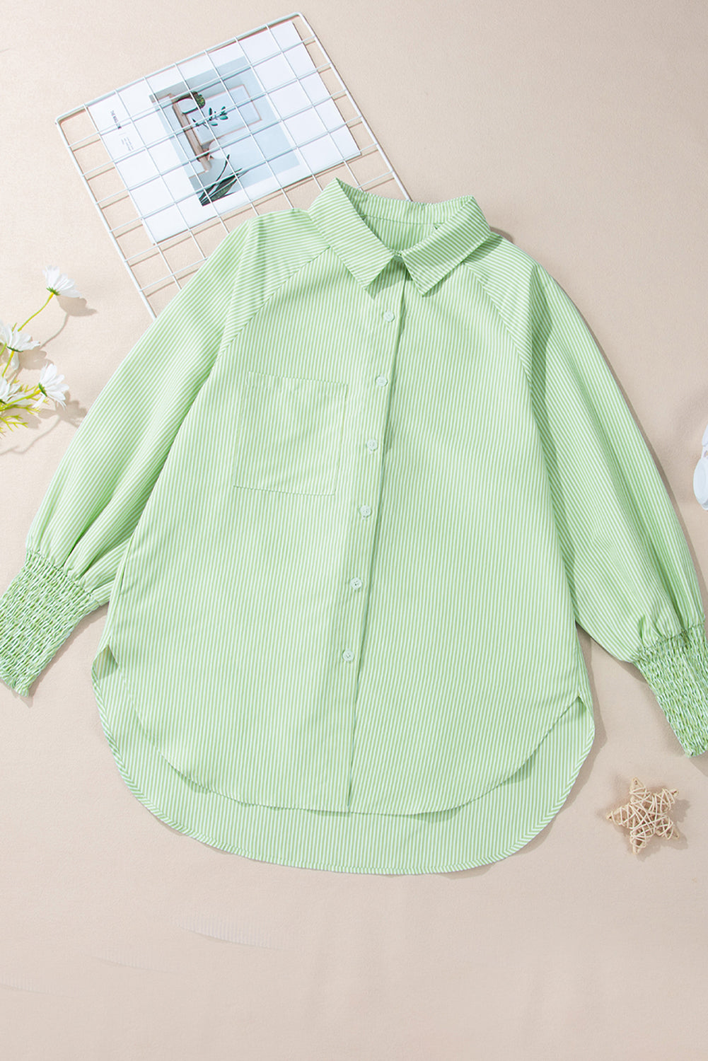 Grass Green Striped Pocket Button Up Shirt