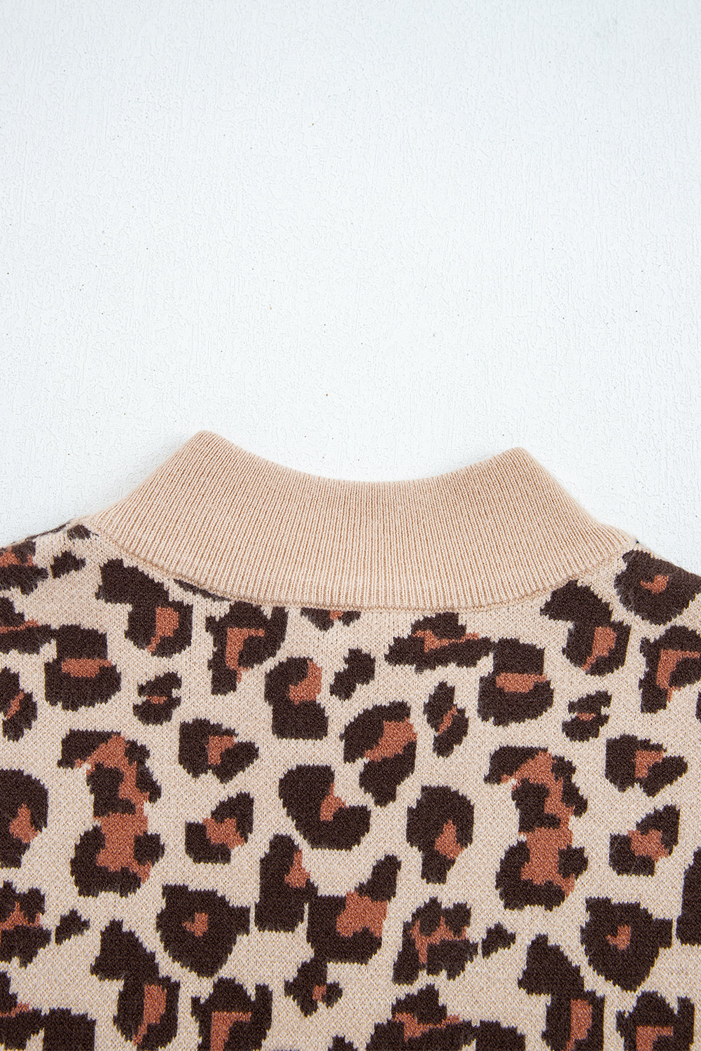 Khaki Leopard Print High Neck Shift Mini Sweater Dress