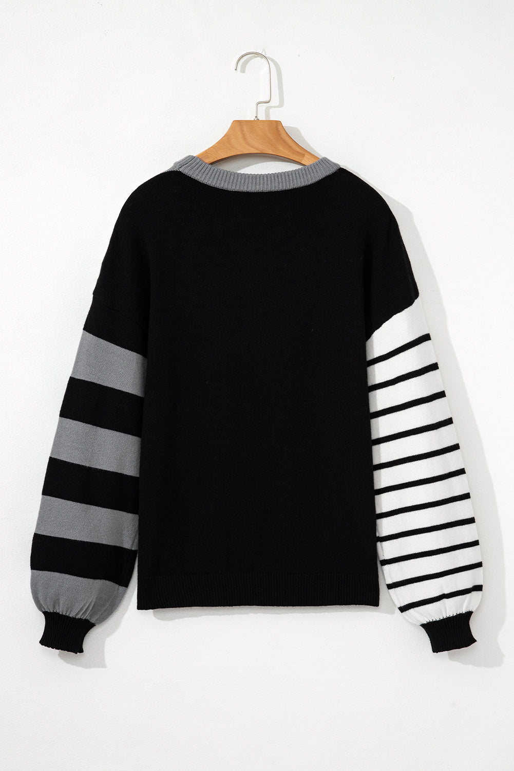 Gray Striped Colorblock Pullover Sweater