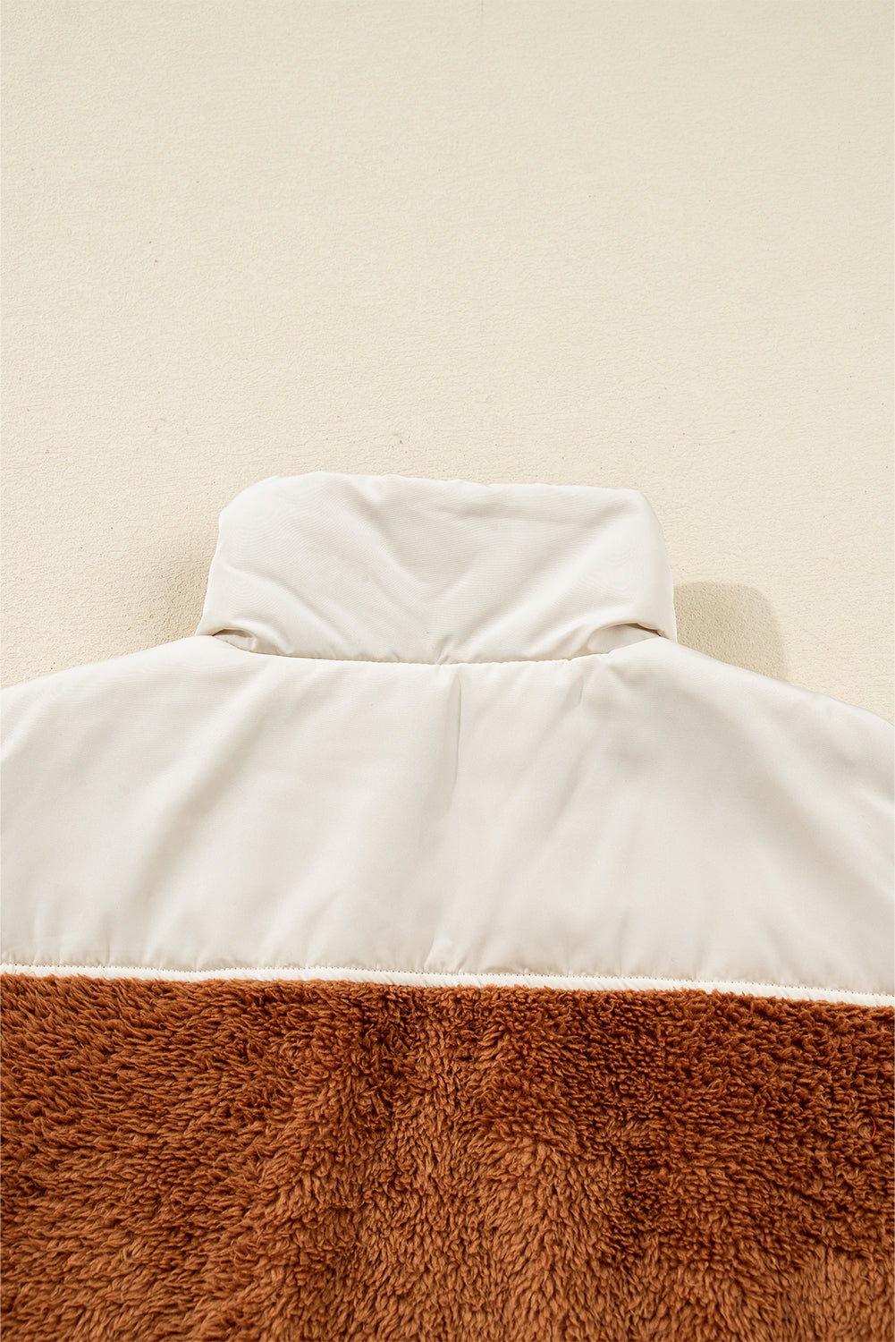 Chestnut Plush Patchwork Zipper Stand Neck Vest