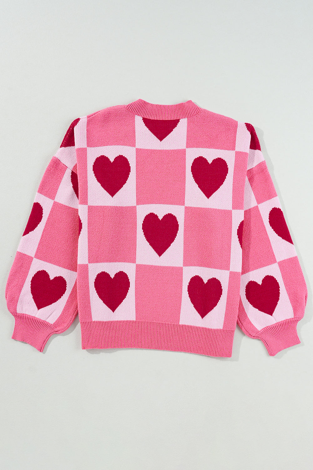 Pink Love Heart Checkered Valentine Knit Sweater