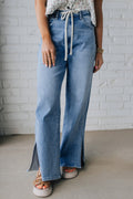 Myosotis Side Slit High Rise Drawstring Casual Jeans
