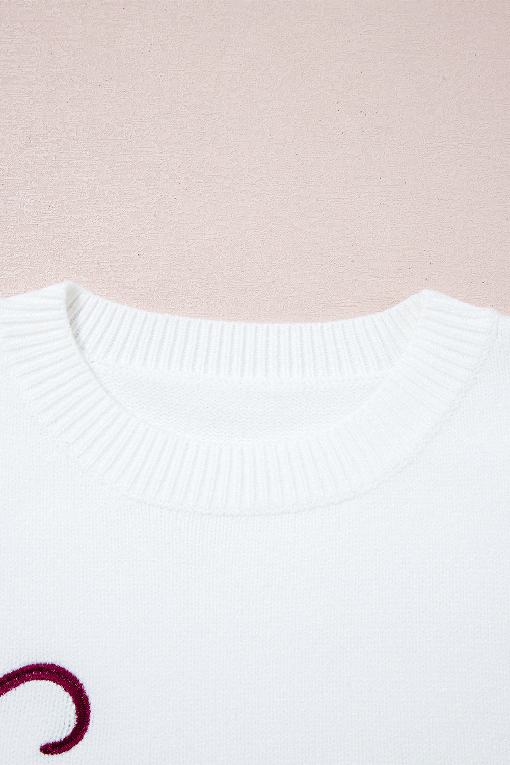 White Letter Embroidered Graphic Sweater