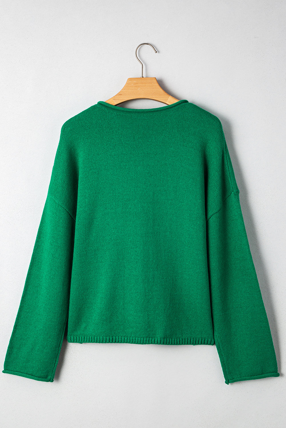 Bright Green Solid Color Button Drop Shoulder Knit Cardigan
