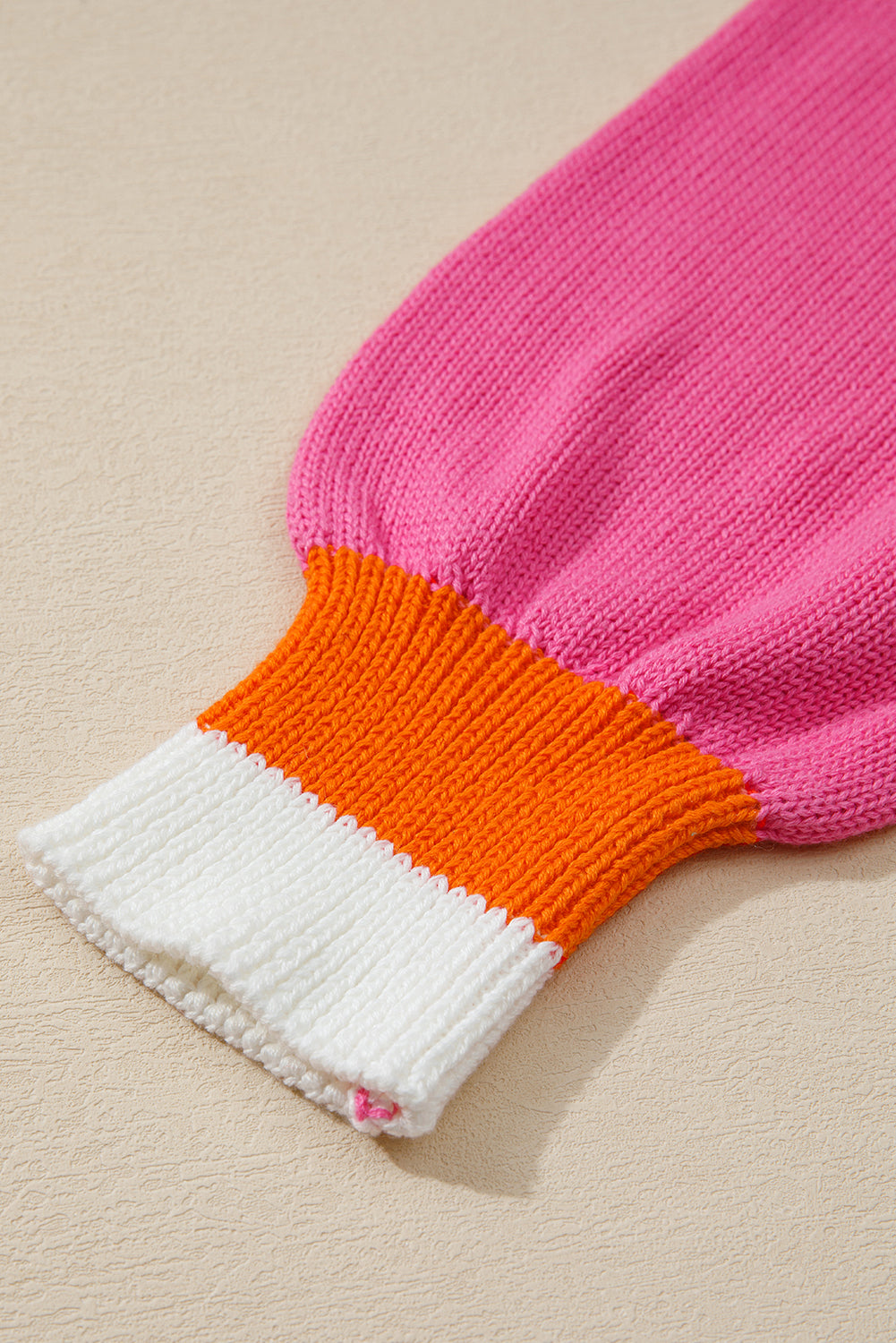 Sachet Pink Contrast Collar Pearl Decor Sweater