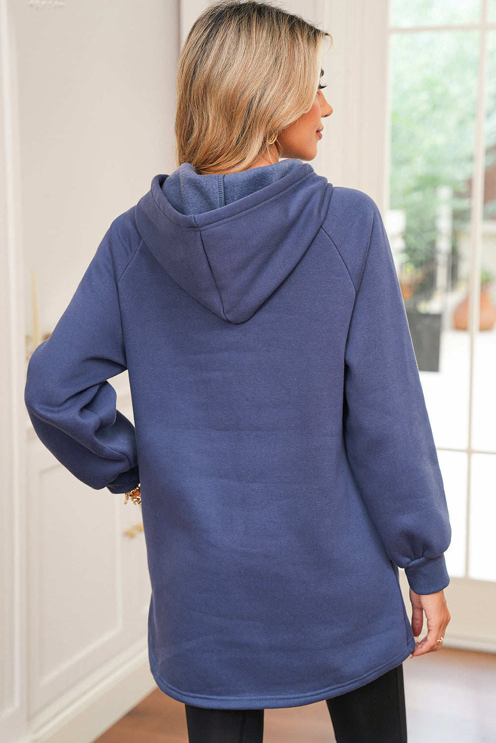 Dirty Blue Drawstring Hooded Tunic Sweatshirt