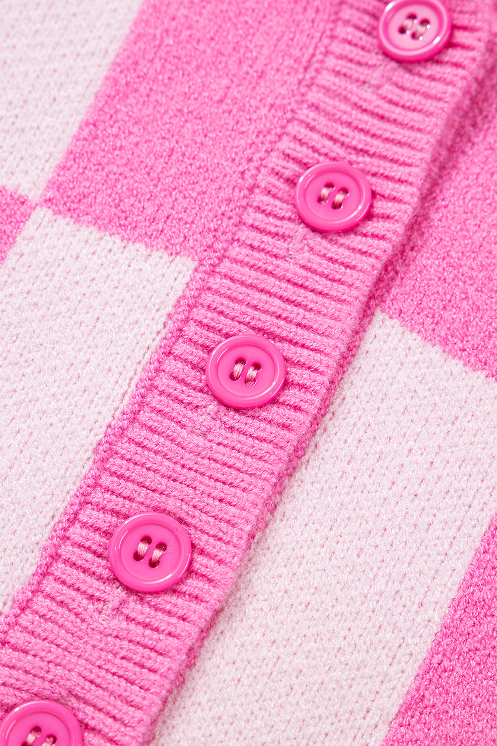 Pink Plus Size Checkered Collared Henley Sweater