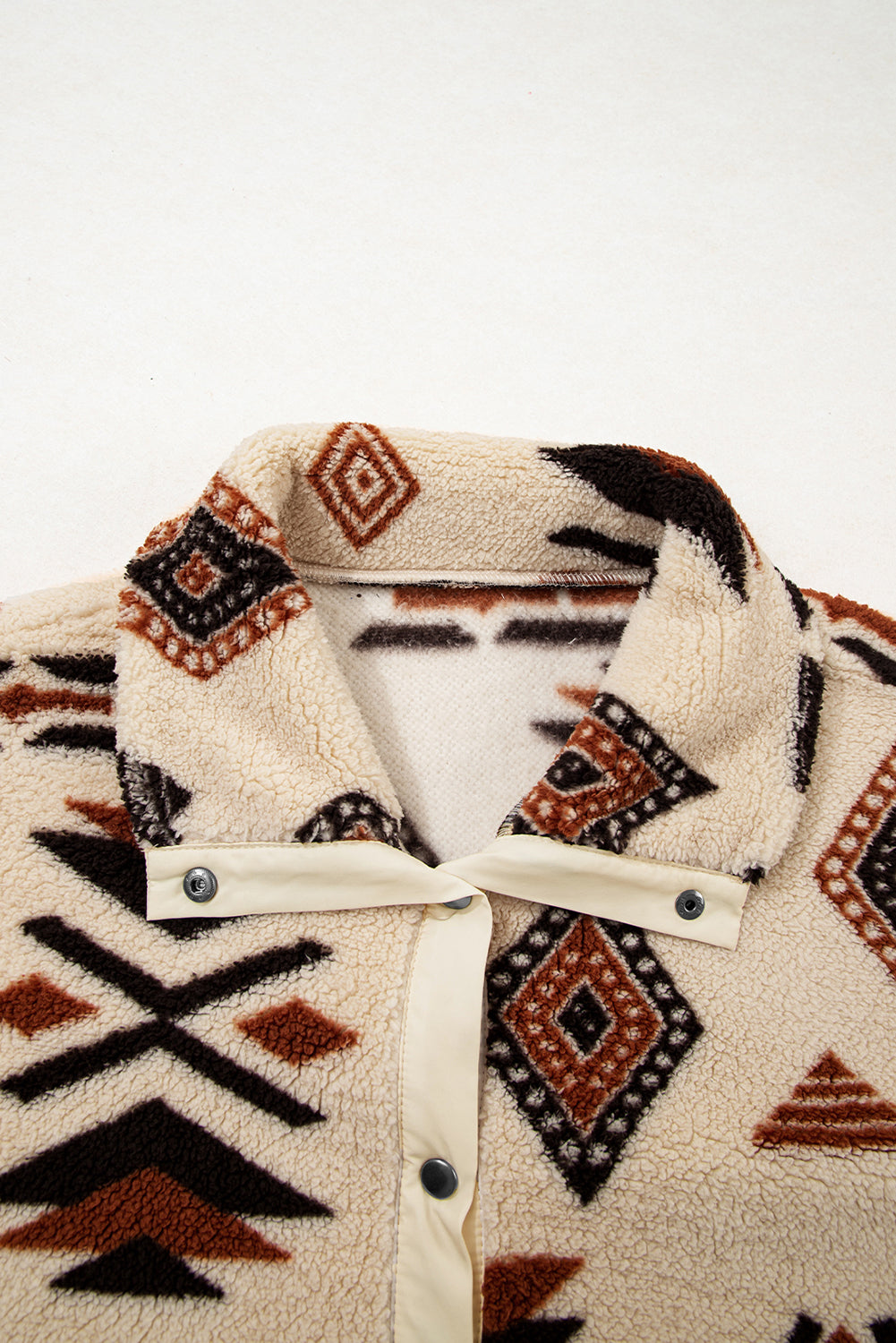 Beige Vintage Geometric Half Zip Plush Sweatshirt