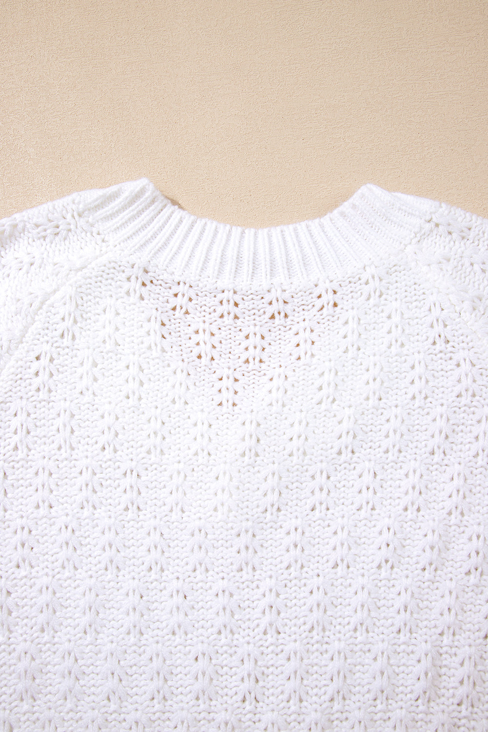 White Plain Knit Ribbed Edge V Neck Loose Sweater