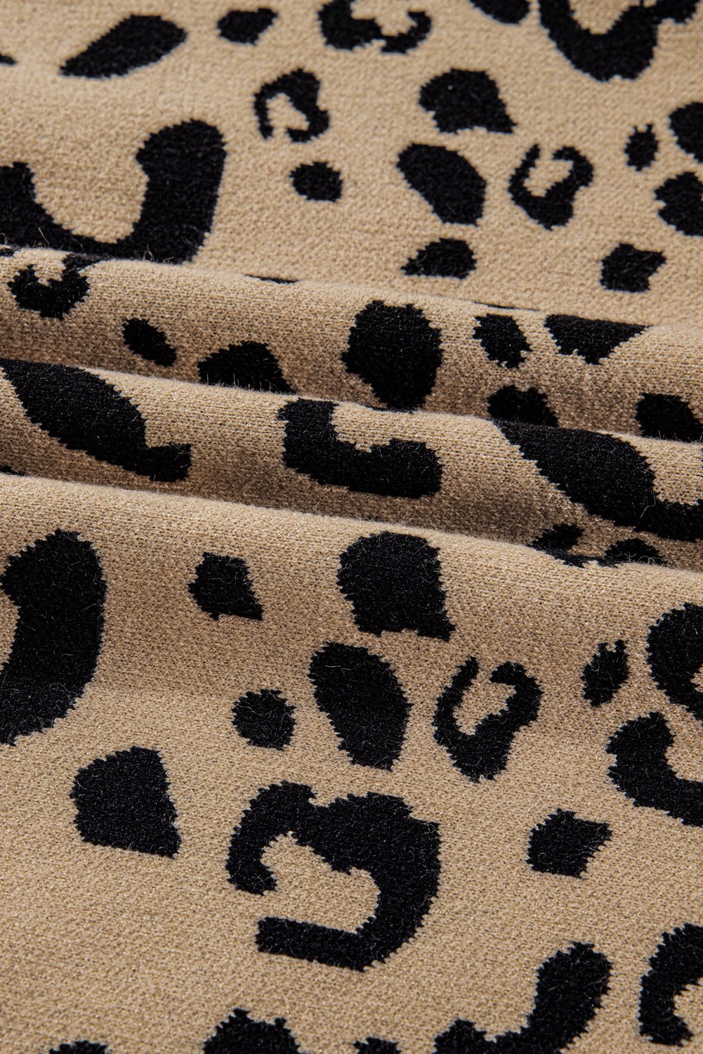 Brown Leopard Knitted Lace Trim Cuffed Plus Size Sweater