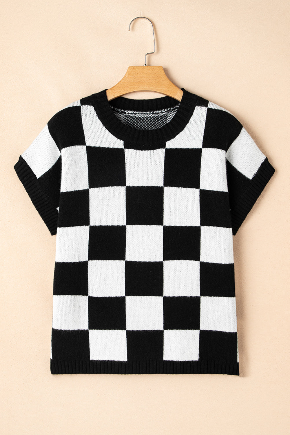 Black Colorblock Plaid Knit Vest