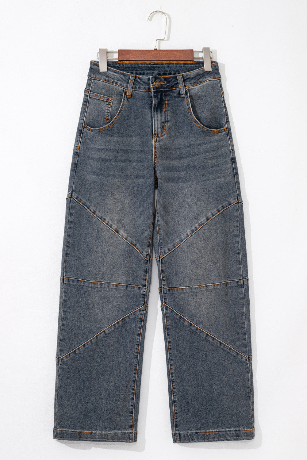 Sail Blue Criss Cross Straight Leg High Waist Jeans