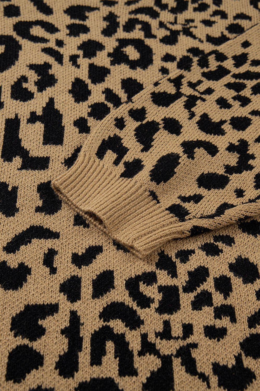 Light French Beige Leopard Round Neck Long Sleeve Sweater