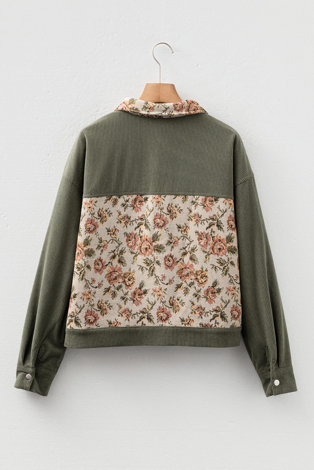 Sage Green Ribbed Retro Floral Patchwork Jacket