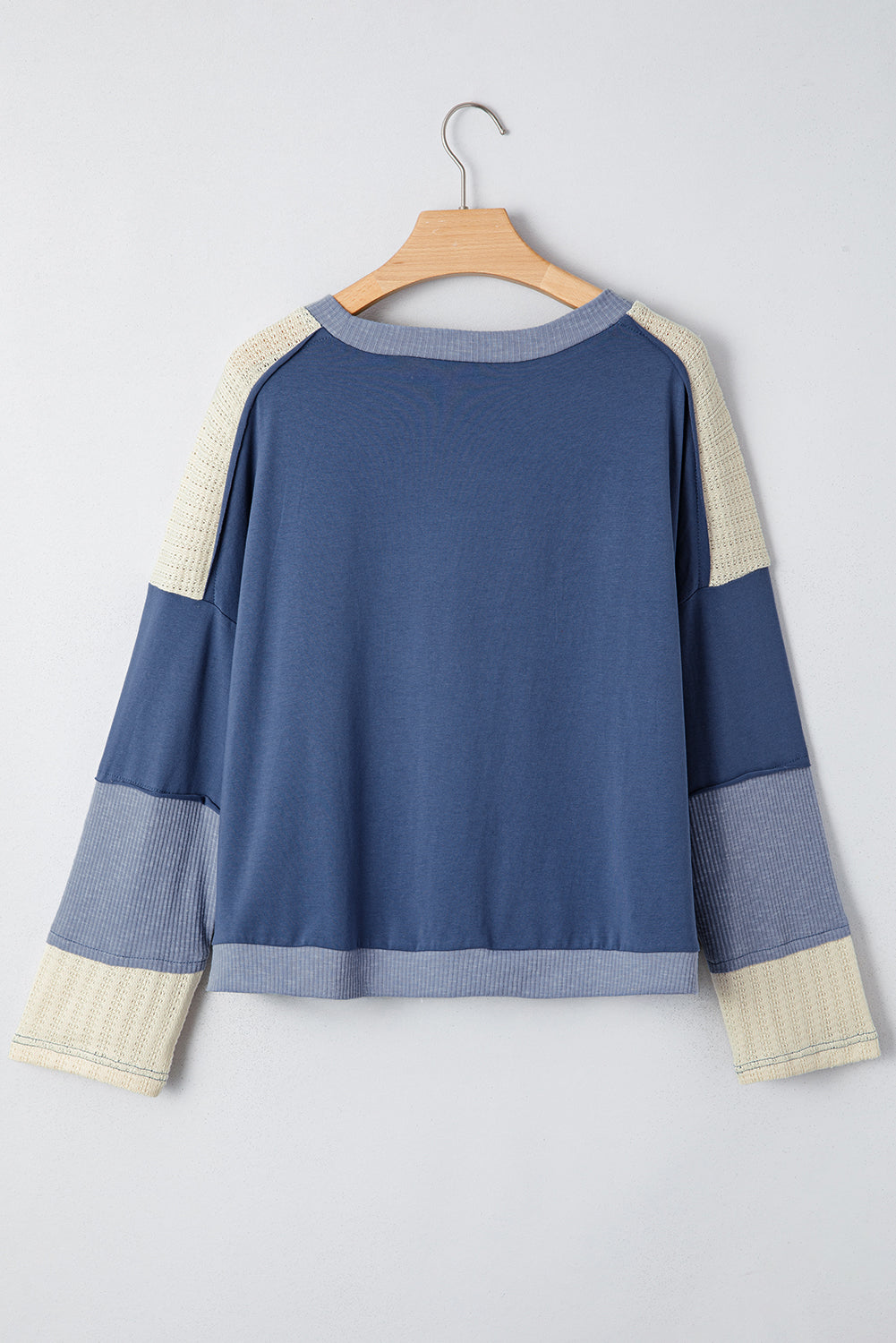 Dark Blue Knitted Colorblock Patchwork Star Patched Long Sleeve Top