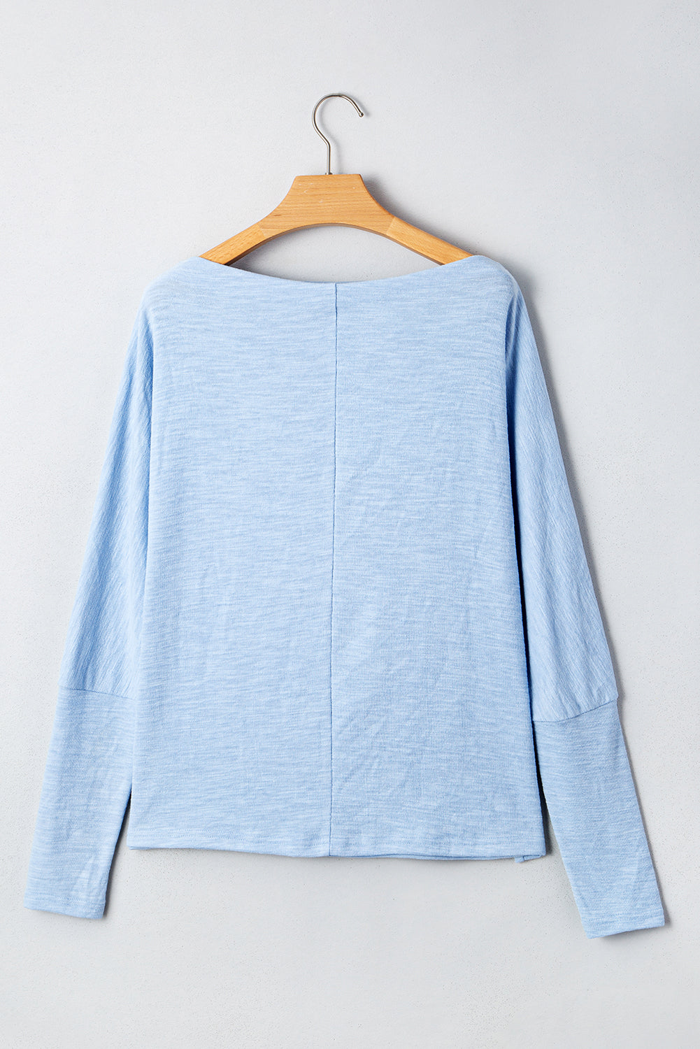 Beau Blue Solid Color Boat Neck Batwing Long Sleeve Top