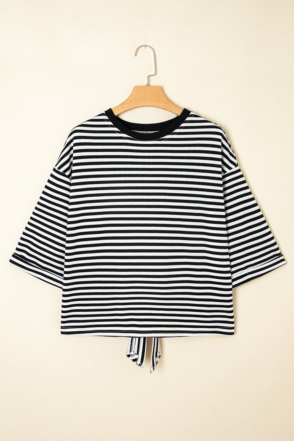 Black Stripe Bowknot Backless T-Shirt